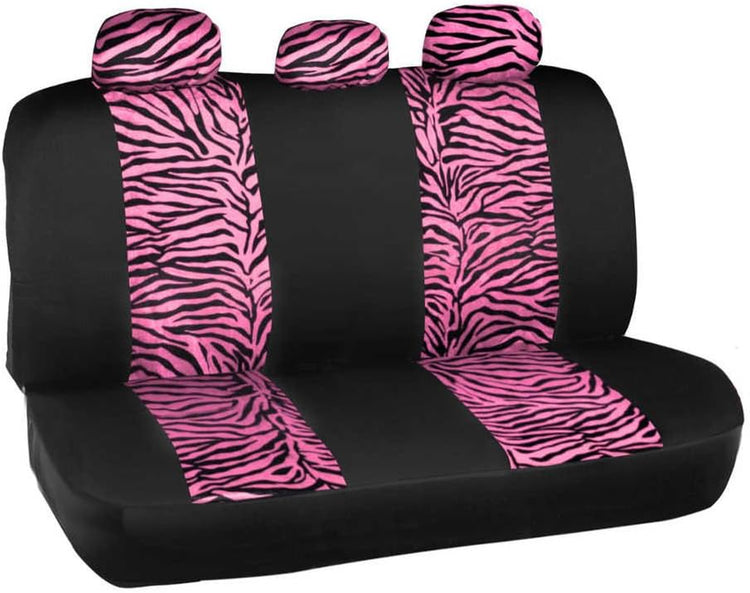 Carxs Zebra Print Car Seat Covers Full Set, Includes Matching Seat Belt Pads and Steering Wheel Cover, Two-Tone Animal Print Hot Pink Seat Covers for Cars for Women, Car Seat Protector Interior Covers