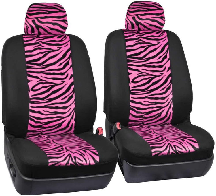 Carxs Zebra Print Car Seat Covers Full Set, Includes Matching Seat Belt Pads and Steering Wheel Cover, Two-Tone Animal Print Hot Pink Seat Covers for Cars for Women, Car Seat Protector Interior Covers