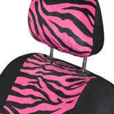 Carxs Zebra Print Car Seat Covers Full Set, Includes Matching Seat Belt Pads and Steering Wheel Cover, Two-Tone Animal Print Hot Pink Seat Covers for Cars for Women, Car Seat Protector Interior Covers
