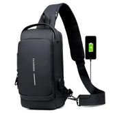 USB Charging Sport Sling Bag Male Anti-Theft Chest Bag with Password Lock