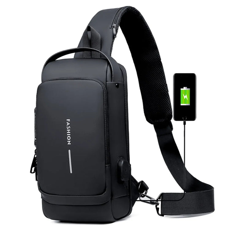 USB Charging Sport Sling Bag Male Anti-Theft Chest Bag with Password Lock