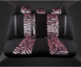 Velvet Zebra Pink Car Seat Covers, Full Set with Seat Belt Pads & Steering Wheel Cover, Universal Fit