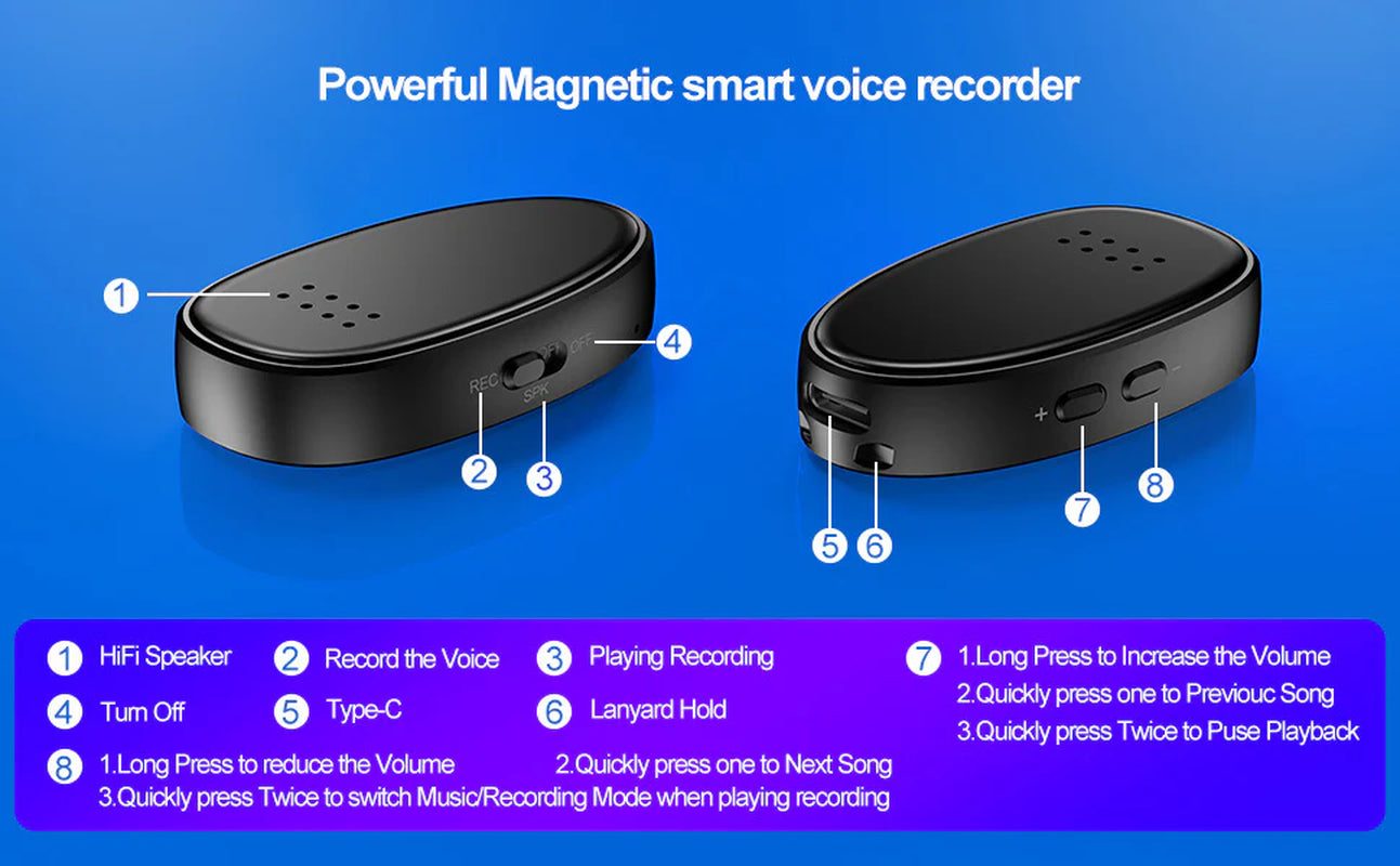 The Recorder Has a Built-In Speaker Magnet with a Small Size