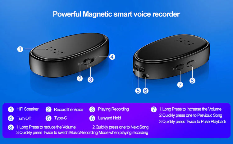 The Recorder Has a Built-In Speaker Magnet with a Small Size