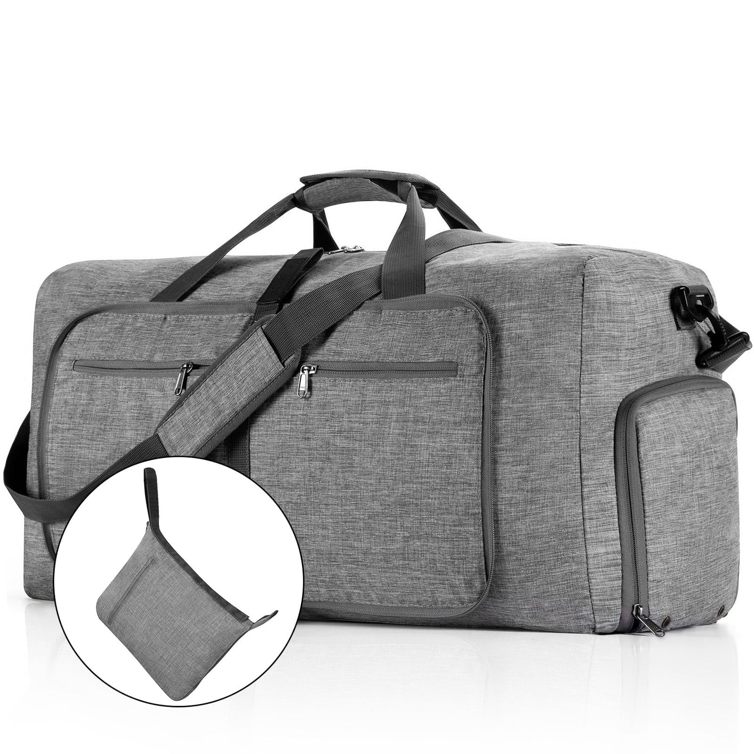Travel Duffel Bag for Men, 40L Foldable Duffle Bags with Shoes Compartment, Overnight Bag for Men Women Waterproof & Tear Resistant (Gray)