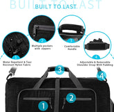 65L Large Foldable Travel Duffle Bag, Black Duffel Bag for Men Women, Foldable Gym Bag with Shoes Compartment, Overnight Bags Waterproof & Tear Resistant