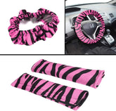 Carxs Zebra Print Car Seat Covers Full Set, Includes Matching Seat Belt Pads and Steering Wheel Cover, Two-Tone Animal Print Hot Pink Seat Covers for Cars for Women, Car Seat Protector Interior Covers