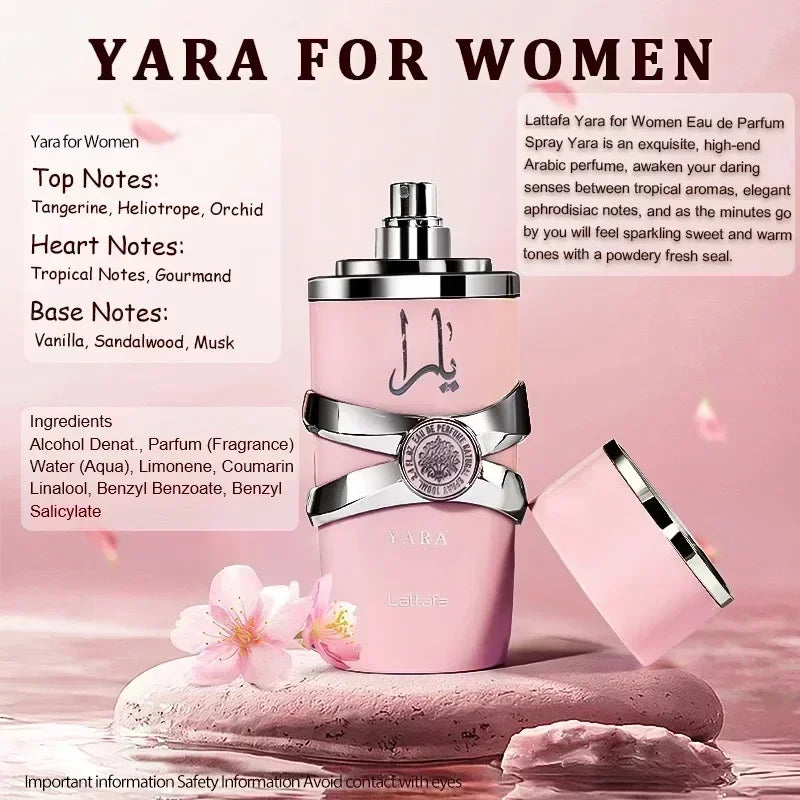New 100ML Lattafa Yara Perfume Women Eau De Parfum Original Arab Perfumes Arabian Perfume Long-Lasting Fragrance Light Fragrance