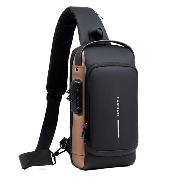 USB Charging Sport Sling Bag Male Anti-Theft Chest Bag with Password Lock