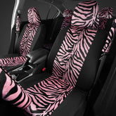 Velvet Zebra Pink Car Seat Covers, Full Set with Seat Belt Pads & Steering Wheel Cover, Universal Fit