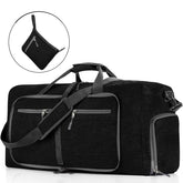 65L Large Foldable Travel Duffle Bag, Black Duffel Bag for Men Women, Foldable Gym Bag with Shoes Compartment, Overnight Bags Waterproof & Tear Resistant