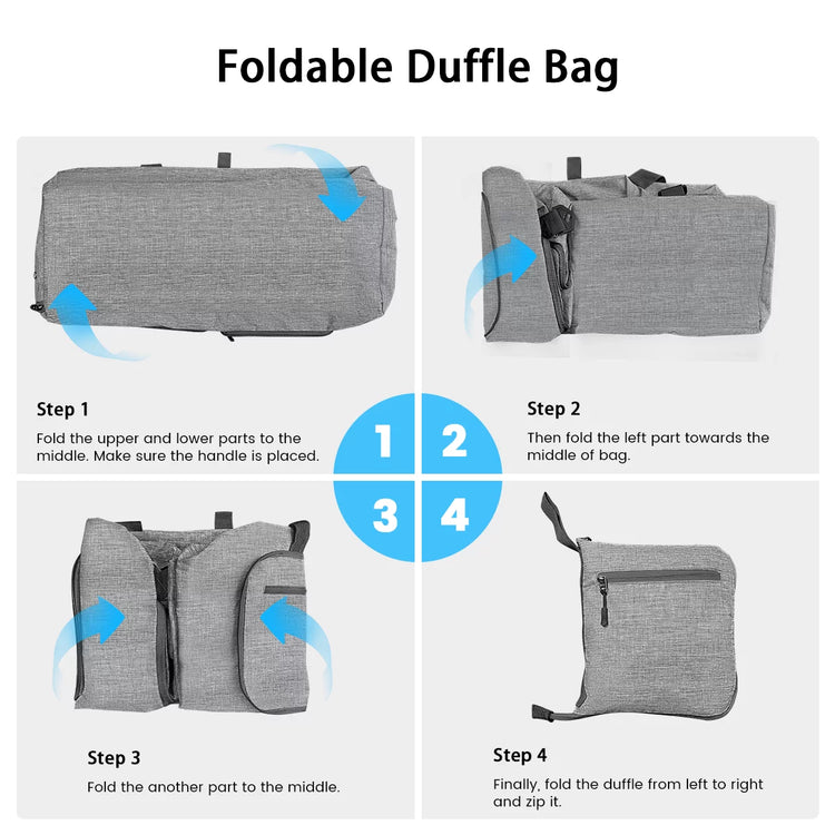 Travel Duffel Bag for Men, 40L Foldable Duffle Bags with Shoes Compartment, Overnight Bag for Men Women Waterproof & Tear Resistant (Gray)