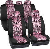 Carxs Zebra Print Car Seat Covers Full Set, Includes Matching Seat Belt Pads and Steering Wheel Cover, Two-Tone Animal Print Hot Pink Seat Covers for Cars for Women, Car Seat Protector Interior Covers