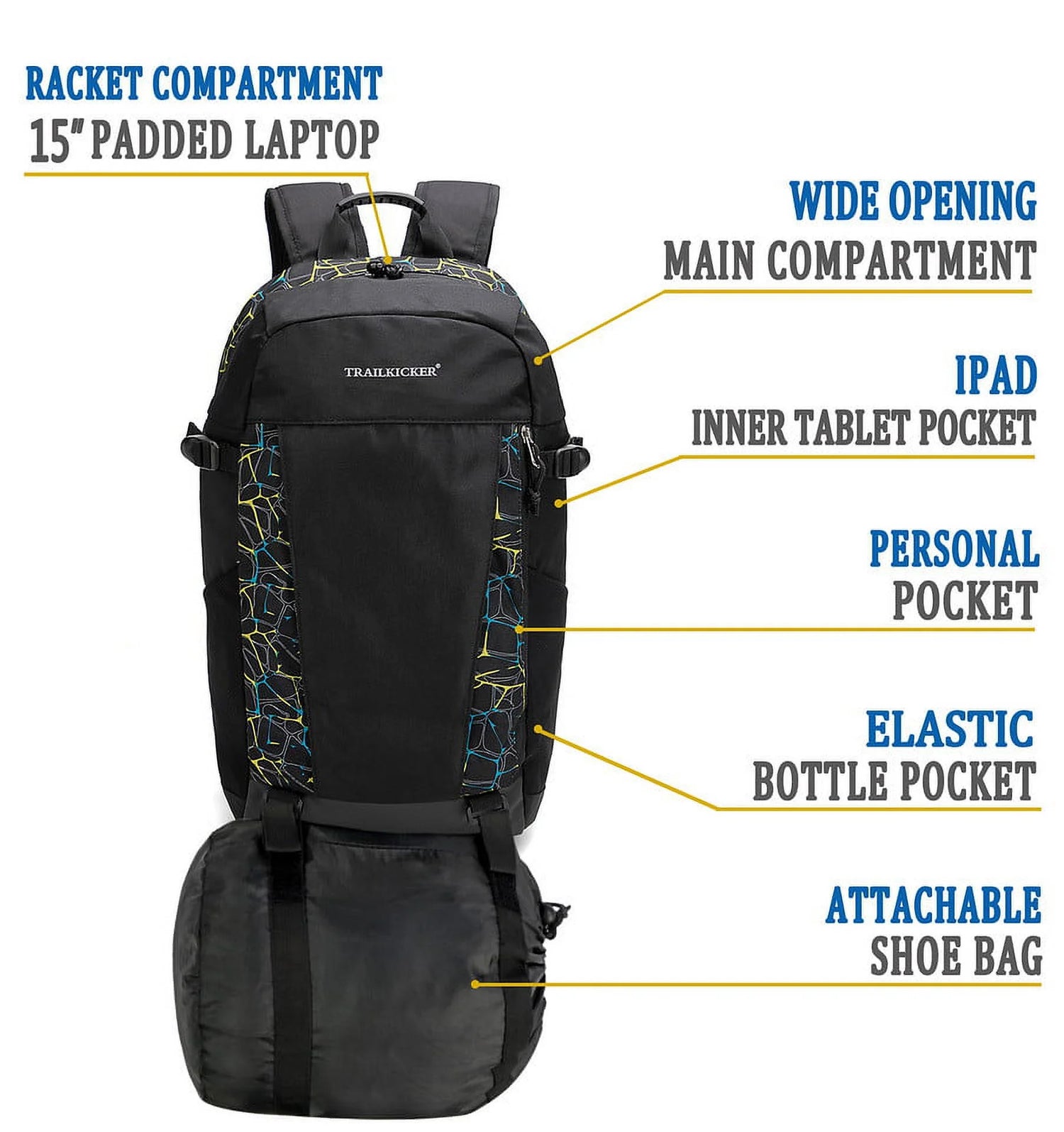 Multi-Purpose Sports, Laptop School Backpack, Black/Camo, 100% Polyester