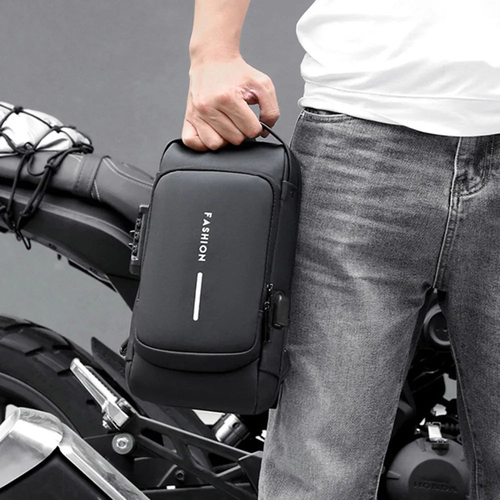 USB Charging Sport Sling Bag Male Anti-Theft Chest Bag with Password Lock
