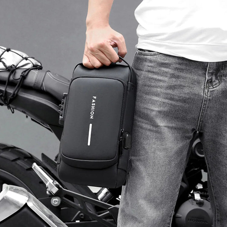 USB Charging Sport Sling Bag Male Anti-Theft Chest Bag with Password Lock