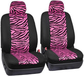 Carxs Zebra Print Car Seat Covers Full Set, Includes Matching Seat Belt Pads and Steering Wheel Cover, Two-Tone Animal Print Hot Pink Seat Covers for Cars for Women, Car Seat Protector Interior Covers