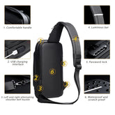 USB Charging Sport Sling Bag Male Anti-Theft Chest Bag with Password Lock