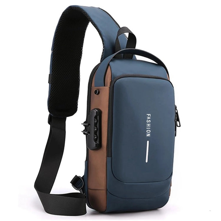USB Charging Sport Sling Bag Male Anti-Theft Chest Bag with Password Lock