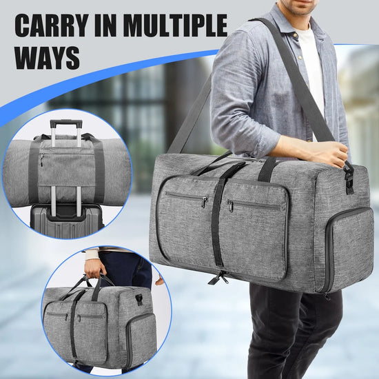 Travel Duffel Bag for Men, 40L Foldable Duffle Bags with Shoes Compartment, Overnight Bag for Men Women Waterproof & Tear Resistant (Gray)