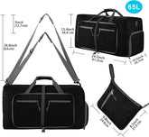 65L Large Foldable Travel Duffle Bag, Black Duffel Bag for Men Women, Foldable Gym Bag with Shoes Compartment, Overnight Bags Waterproof & Tear Resistant