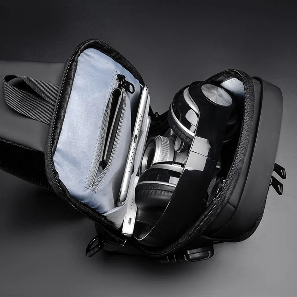 USB Charging Sport Sling Bag Male Anti-Theft Chest Bag with Password Lock