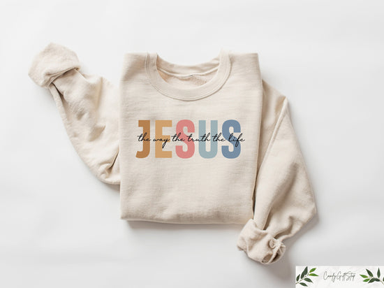 Jesus the Way the Truth the Life Sweatshirt, Womens Religious Tshirt, Faith Sweater, Christian Crewneck, Bible Verse Tee, Jesus Lover Gift